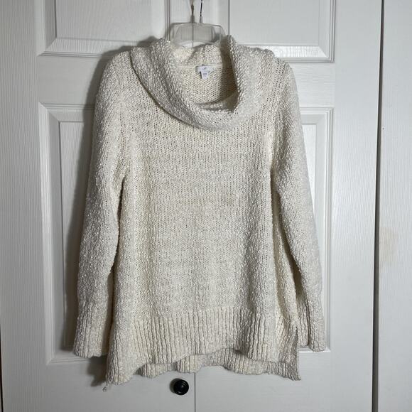 J Jill Sweater Women Extra Large Beige Cowl Neck Boucle Knit Boxy Pullover Top - Picture 1 of 13